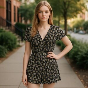 Trixxi Black and White daisy dress w/ Wrap top with elastic cinch waist Sundress